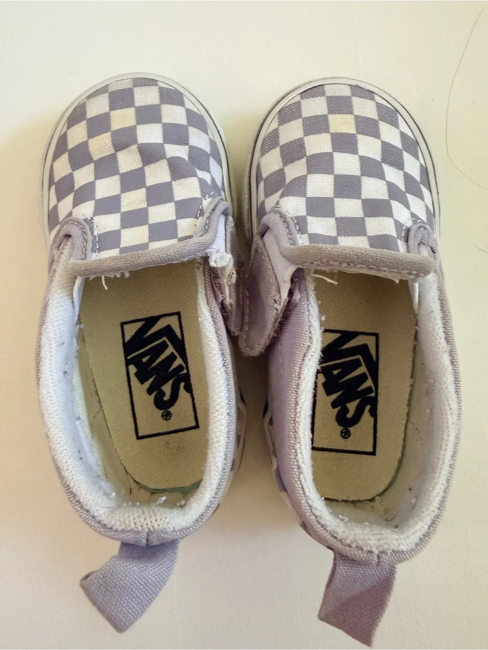 Vans Toddler Slip-On Checkered Sneakers Size 5 Lavender White Velcro